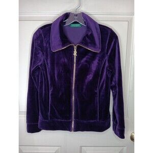 LRL Ralph Lauren Jacket Petite Purple Velour Full Zip See Pics For Measurements